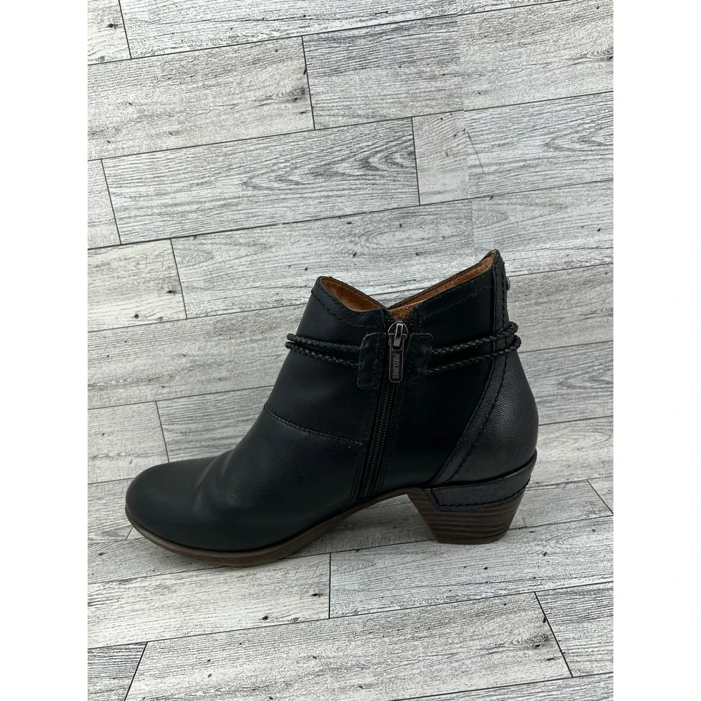 Pikolinos‎ Black Leather Ankle Boots Braided Cord Detail Women Sz EU 39 US 8.5